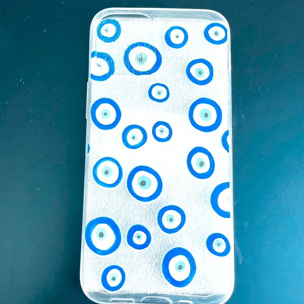 Clear Plastic see through Blue Evil Eye phone cover for I-Phone 12! So Beautiful